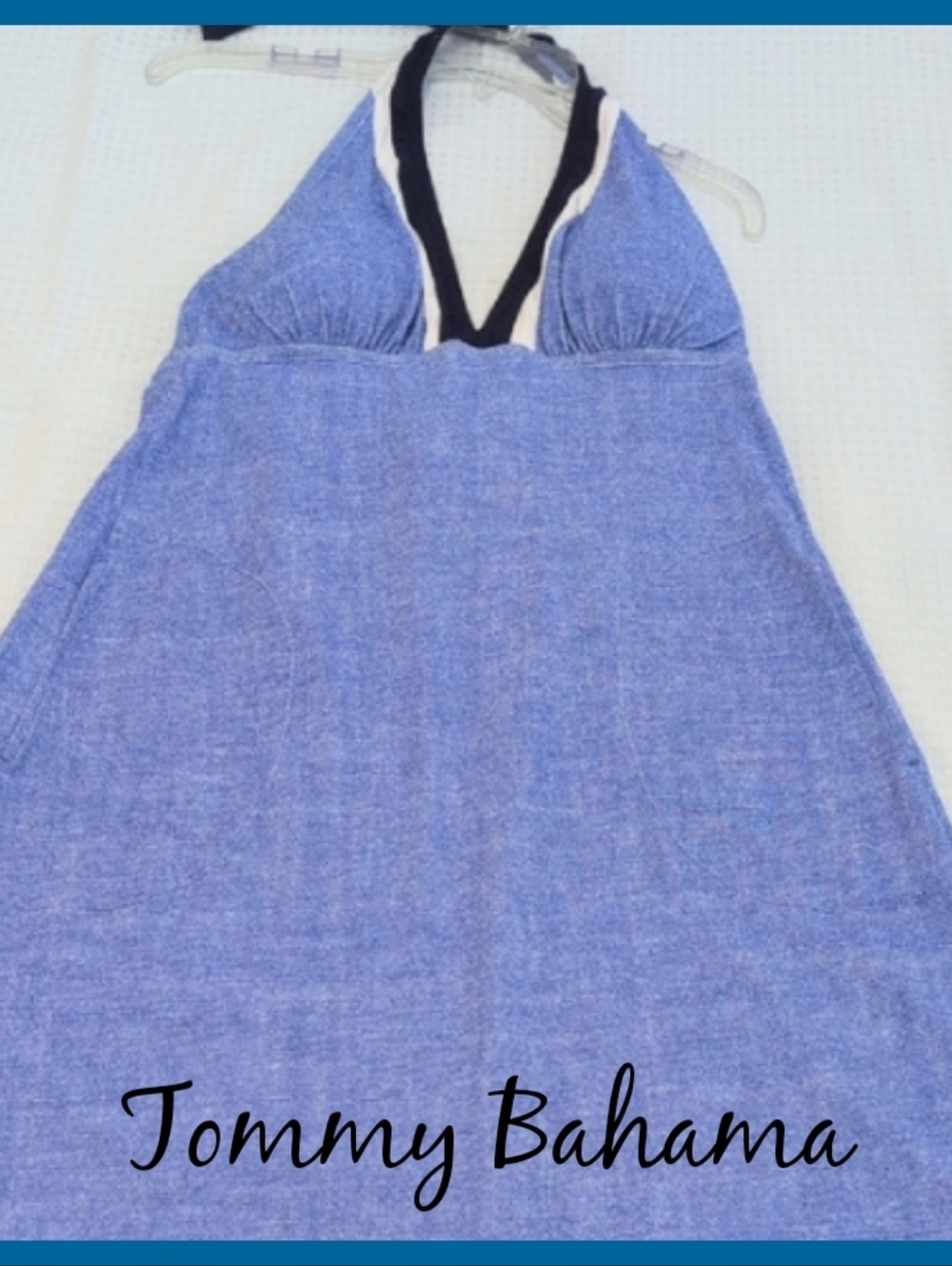 Tommy Bahama Island Cay Blue Halter Coverup Dress Pockets Padded Bust Large - Picture 2 of 16